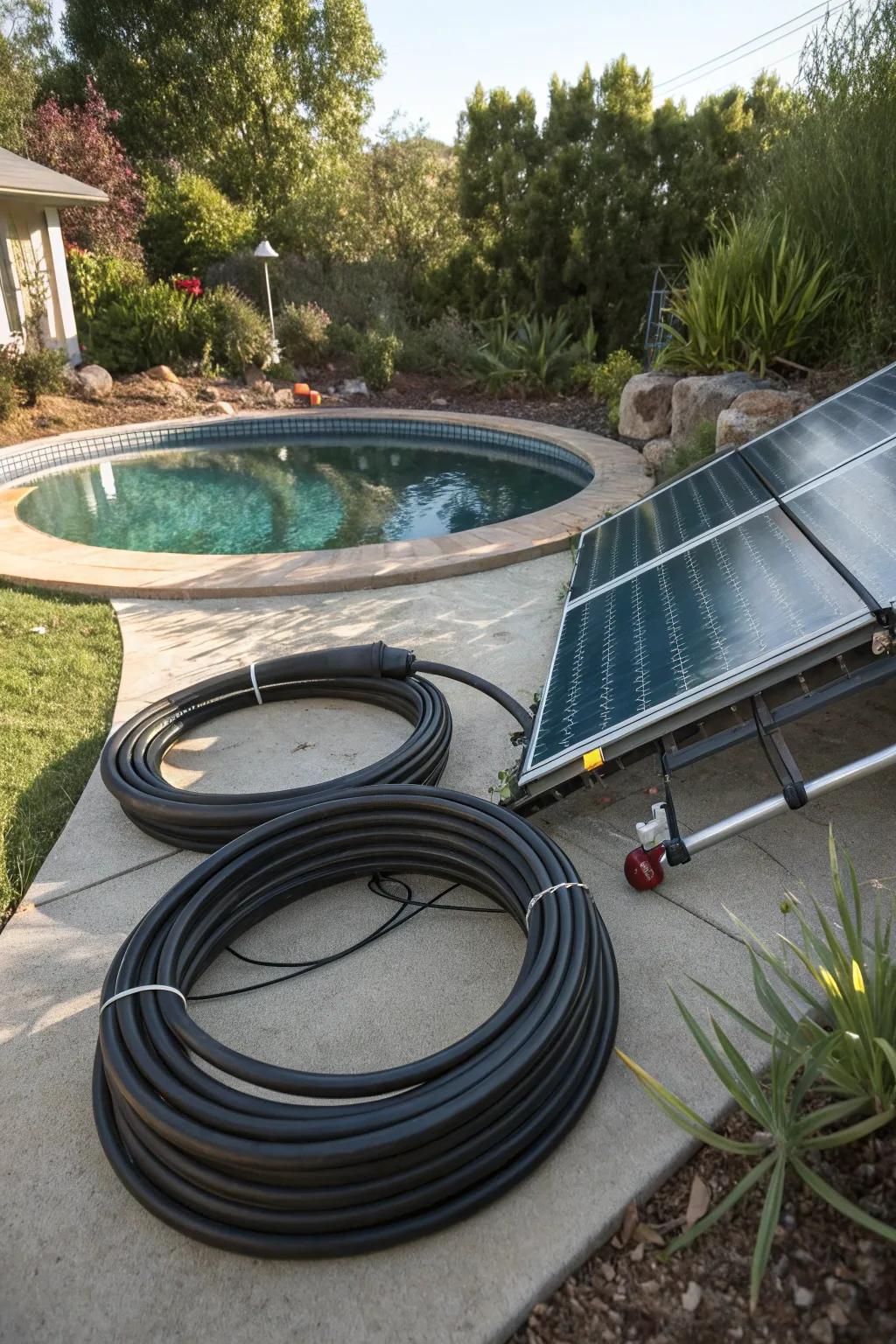 Solar coil heaters use sun energy to keep your pool warm.