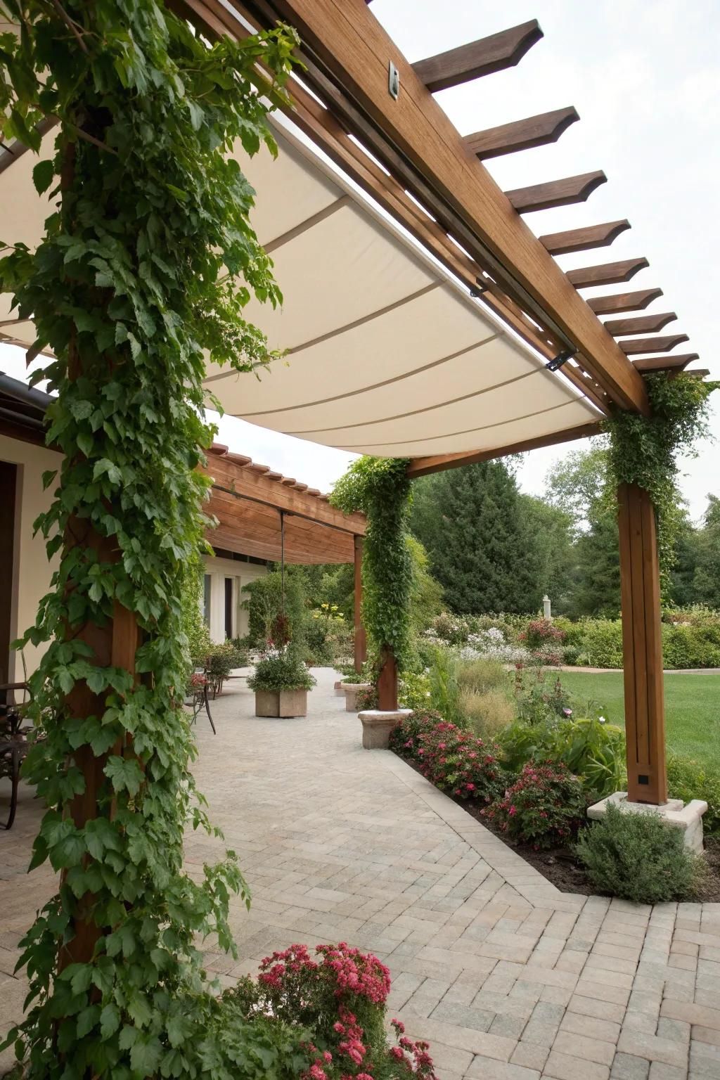 Retractable sunshades offer flexible shade and privacy.
