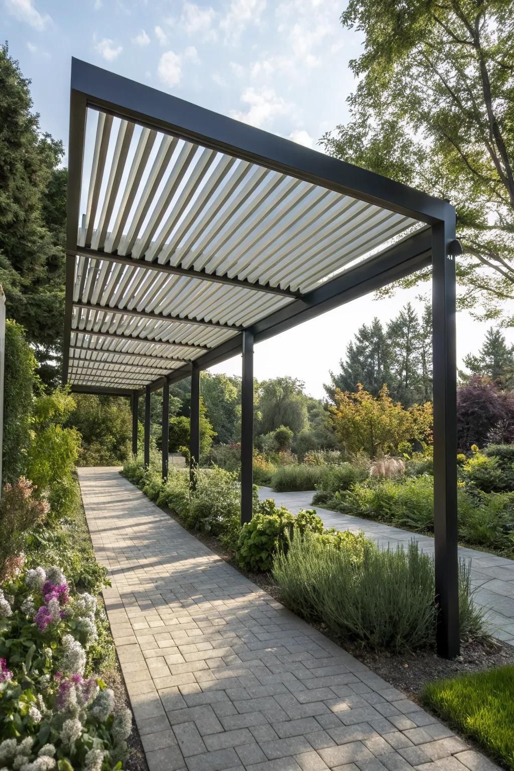 Aluminum louvered roofs provide adjustable light and airflow.