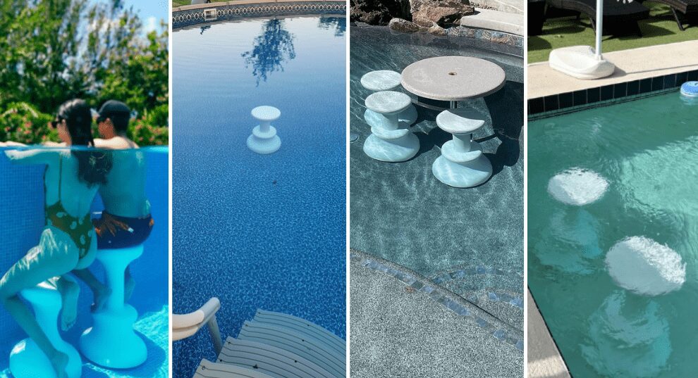 built-in stools set in to the water