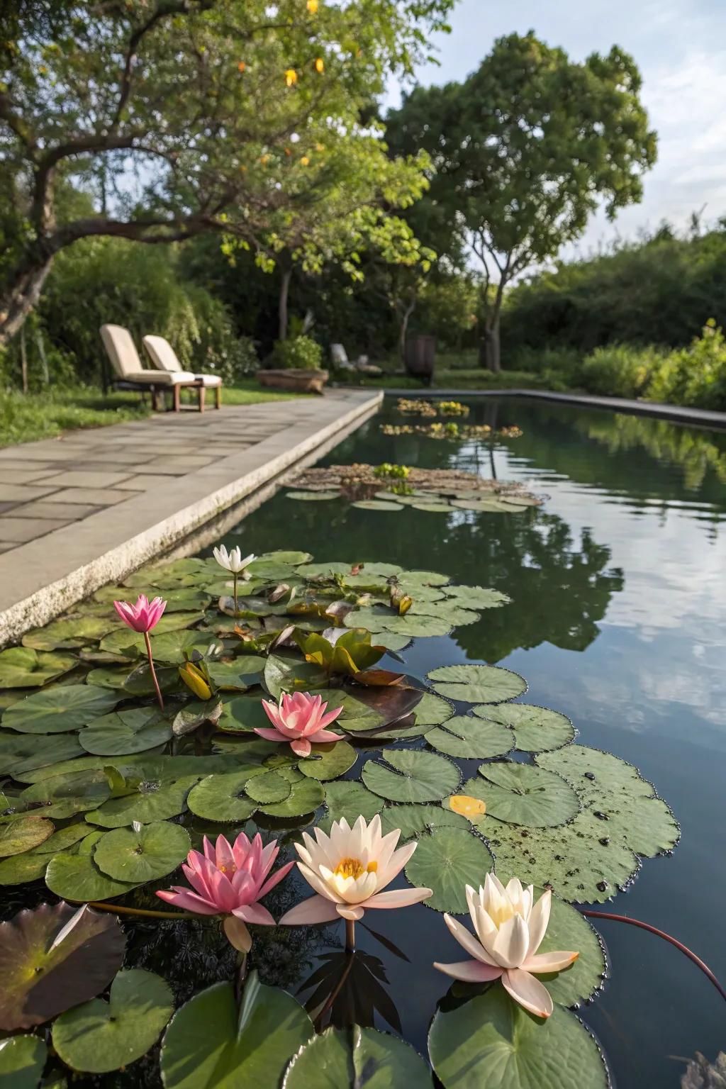 Water plants add a Zen-like tranquility to your pool garden.