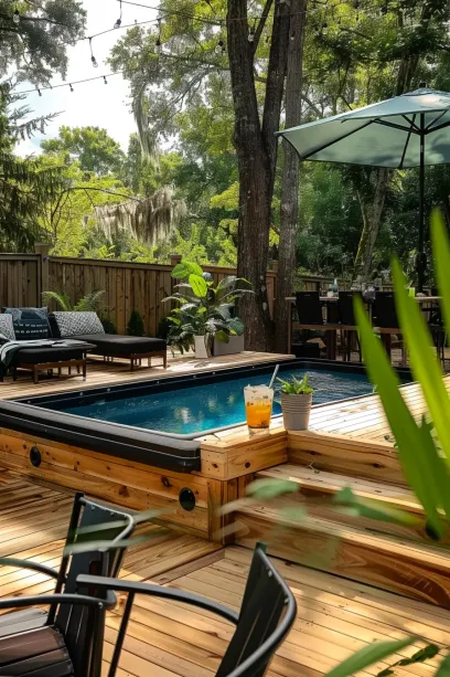 above ground pool, fun withs drinks and bar