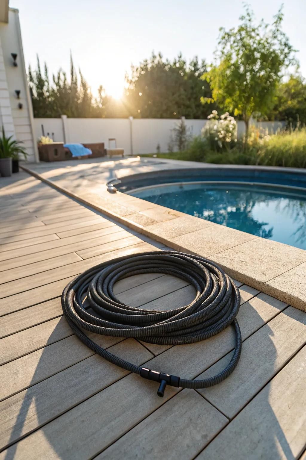 The black hose trick uses solar energy to heat pool water efficiently.