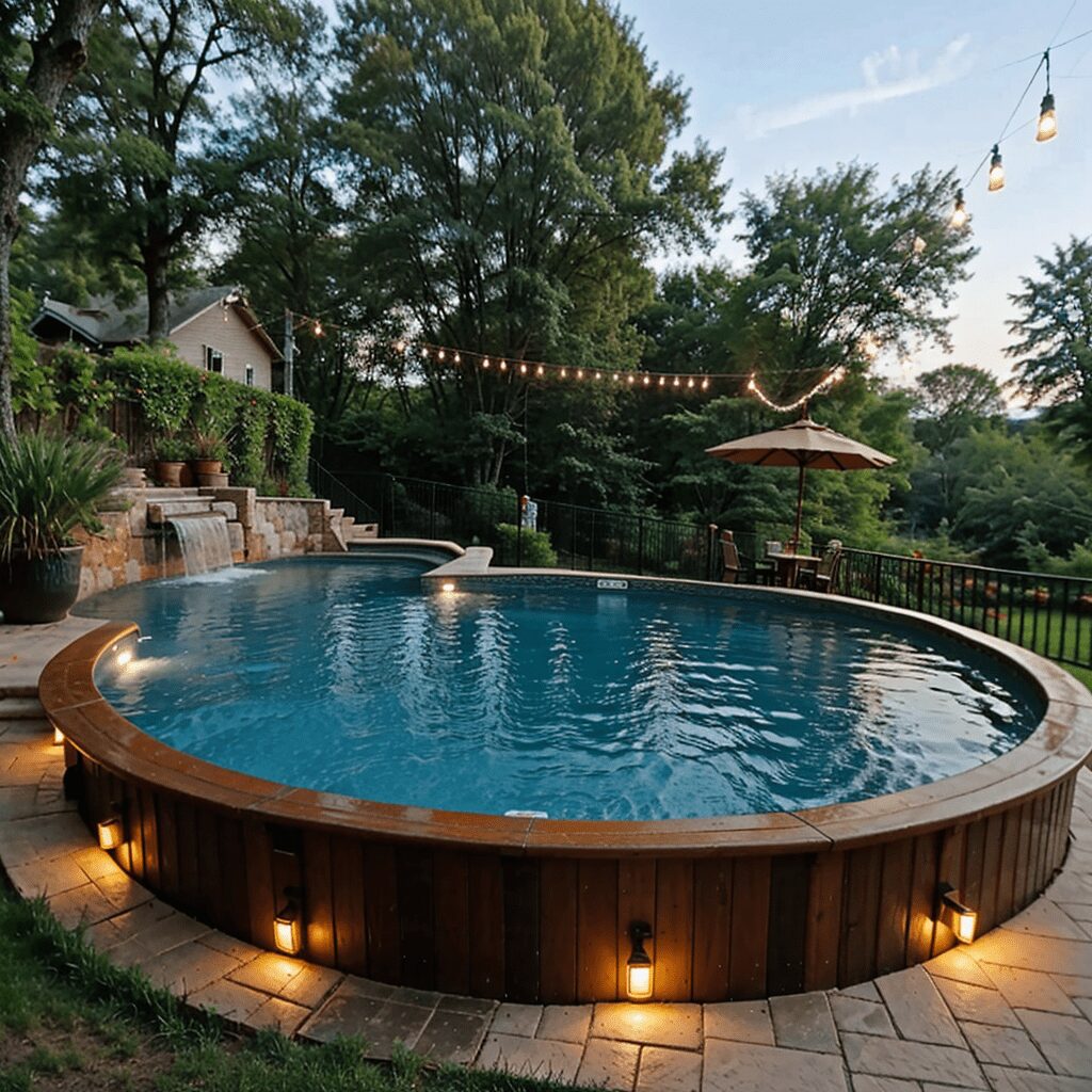 above ground pool with intricate lighting