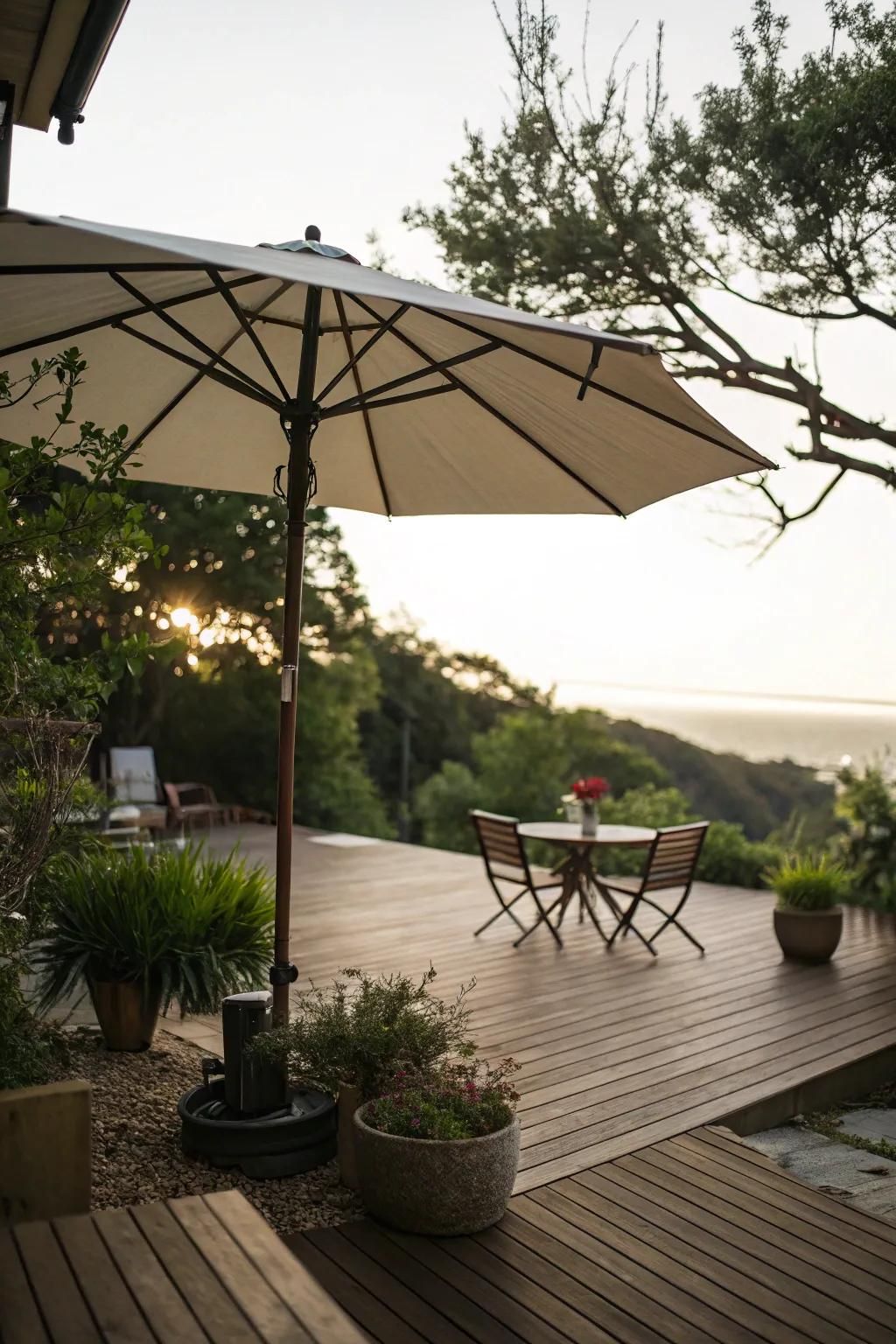 Umbrella corners: simple, movable shade solutions.