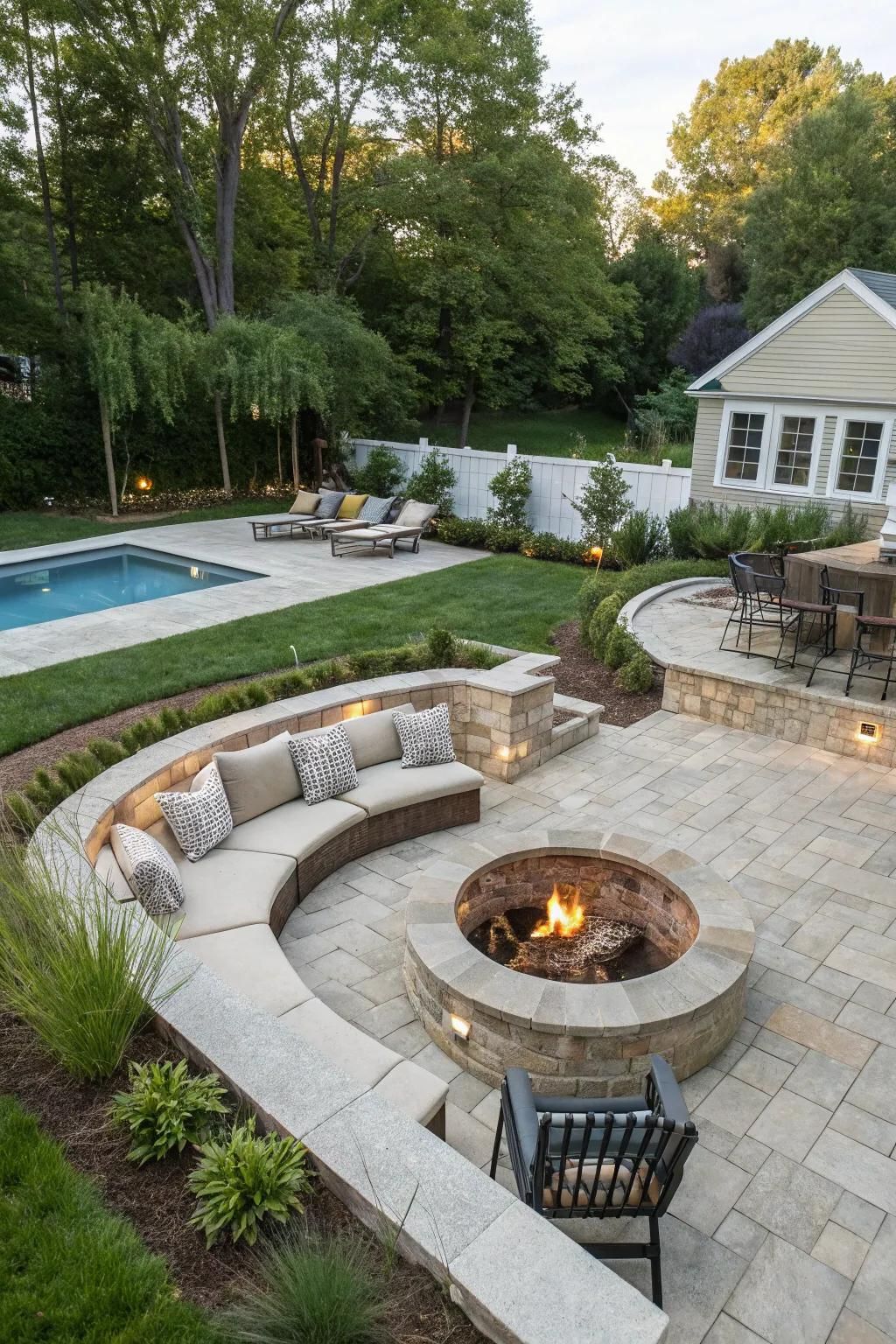 A cozy sunken fire pit area perfect for intimate gatherings.