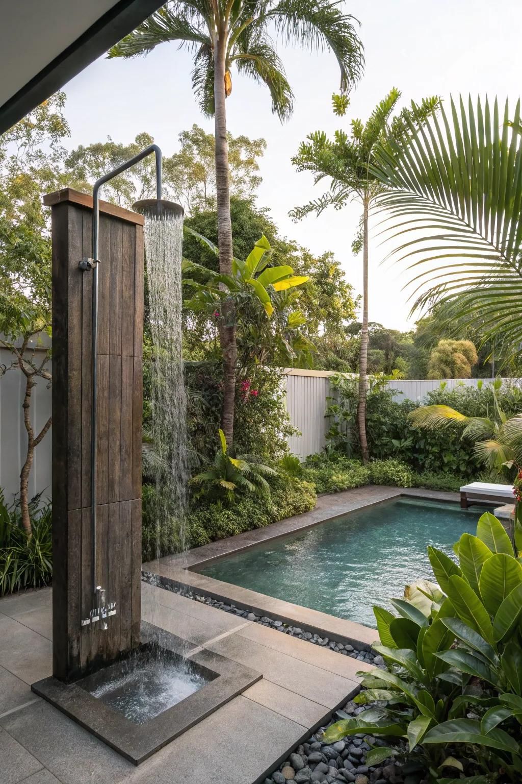 Experience resort-style luxury with a poolside shower.