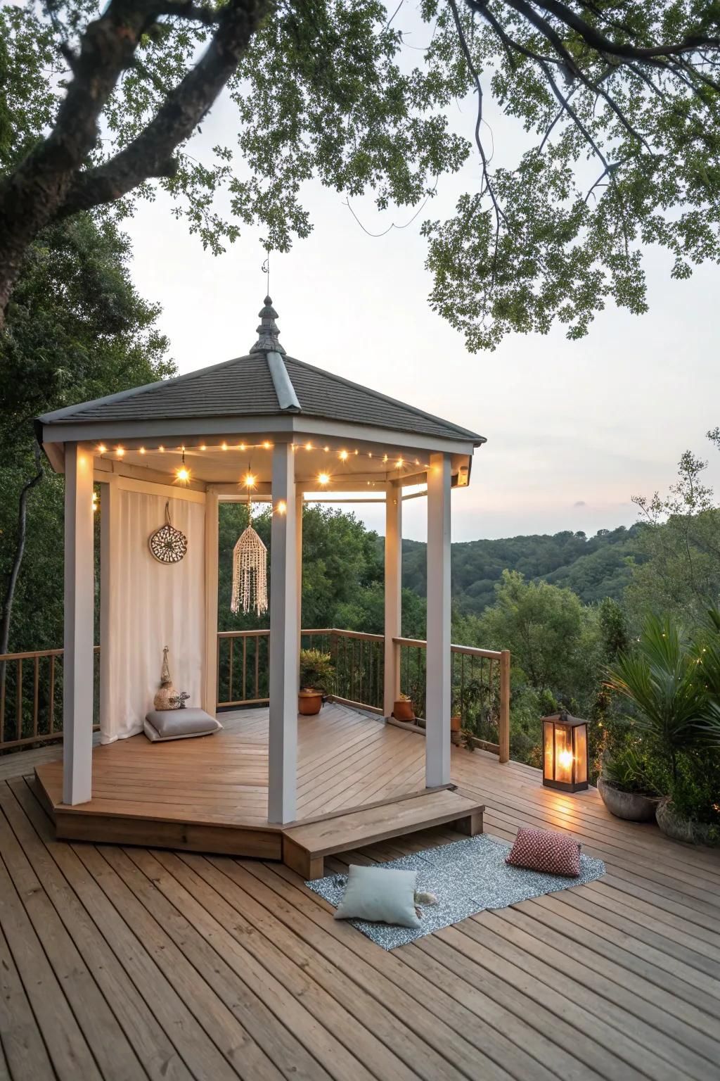 Create a meditation haven with a serene gazebo on your deck.