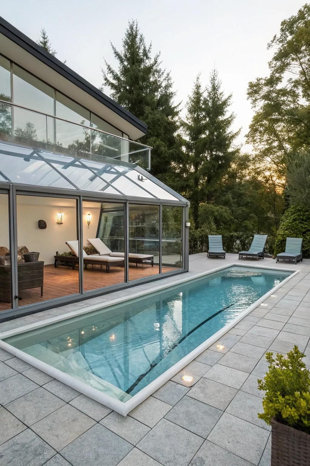 Retractable enclosures offer year-round pool enjoyment.