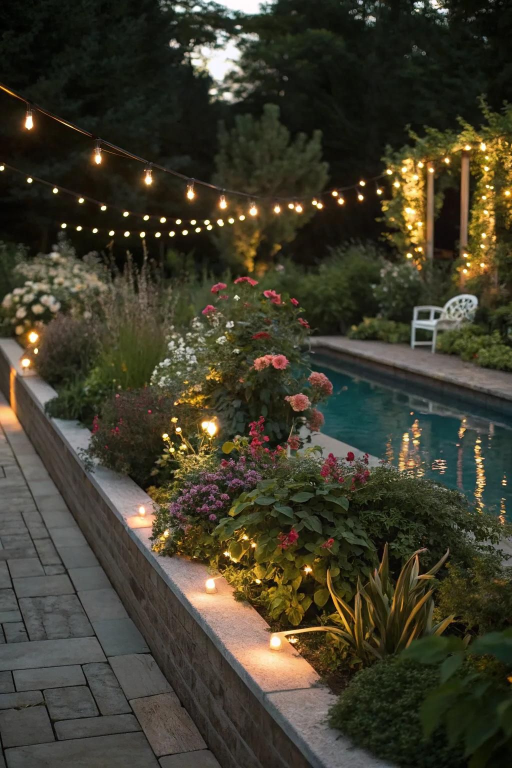 Hidden garden lights create delightful surprises.
