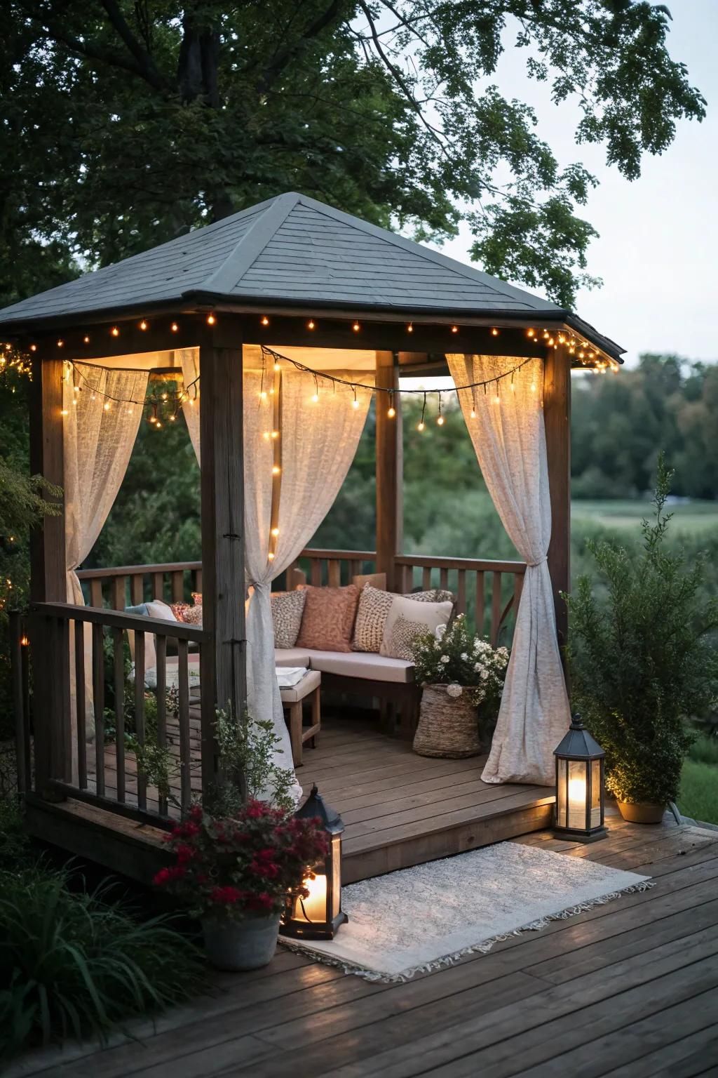 Create a cozy corner retreat with a snug gazebo on your deck.