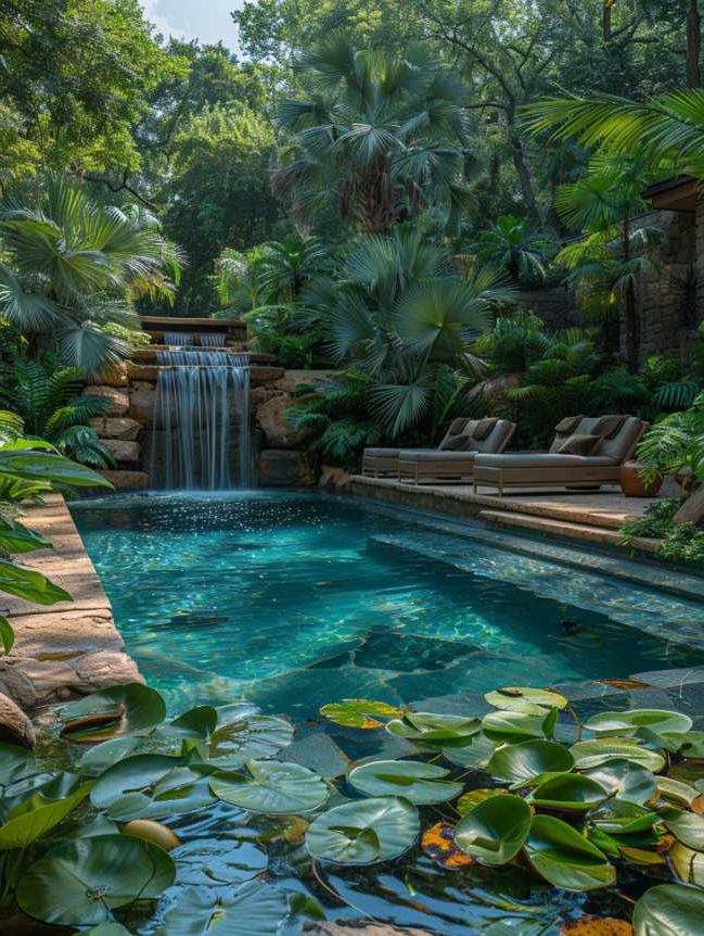 Small Backyard Pool Ideas with Waterfall