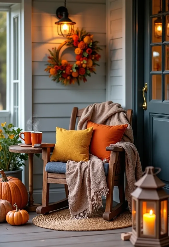 27+ Perfect Fall Porch Decor Ideas - 2. Cozy Seating Nook