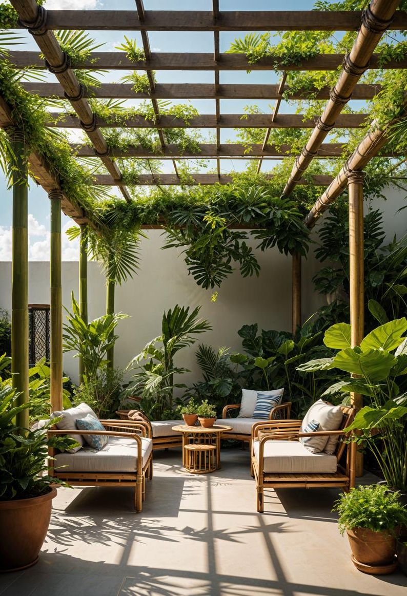 2. Tropical Oasis: Potted Plants & Bamboo-1