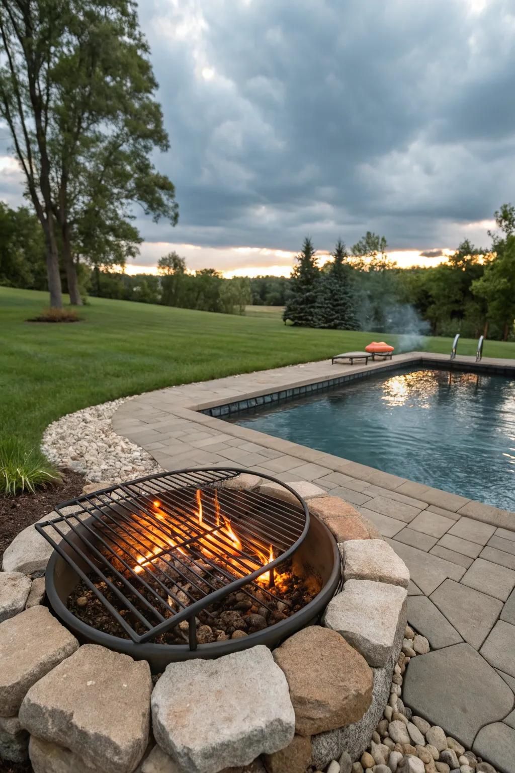 A fire pit equipped with cooking grates for grilling enthusiasts.