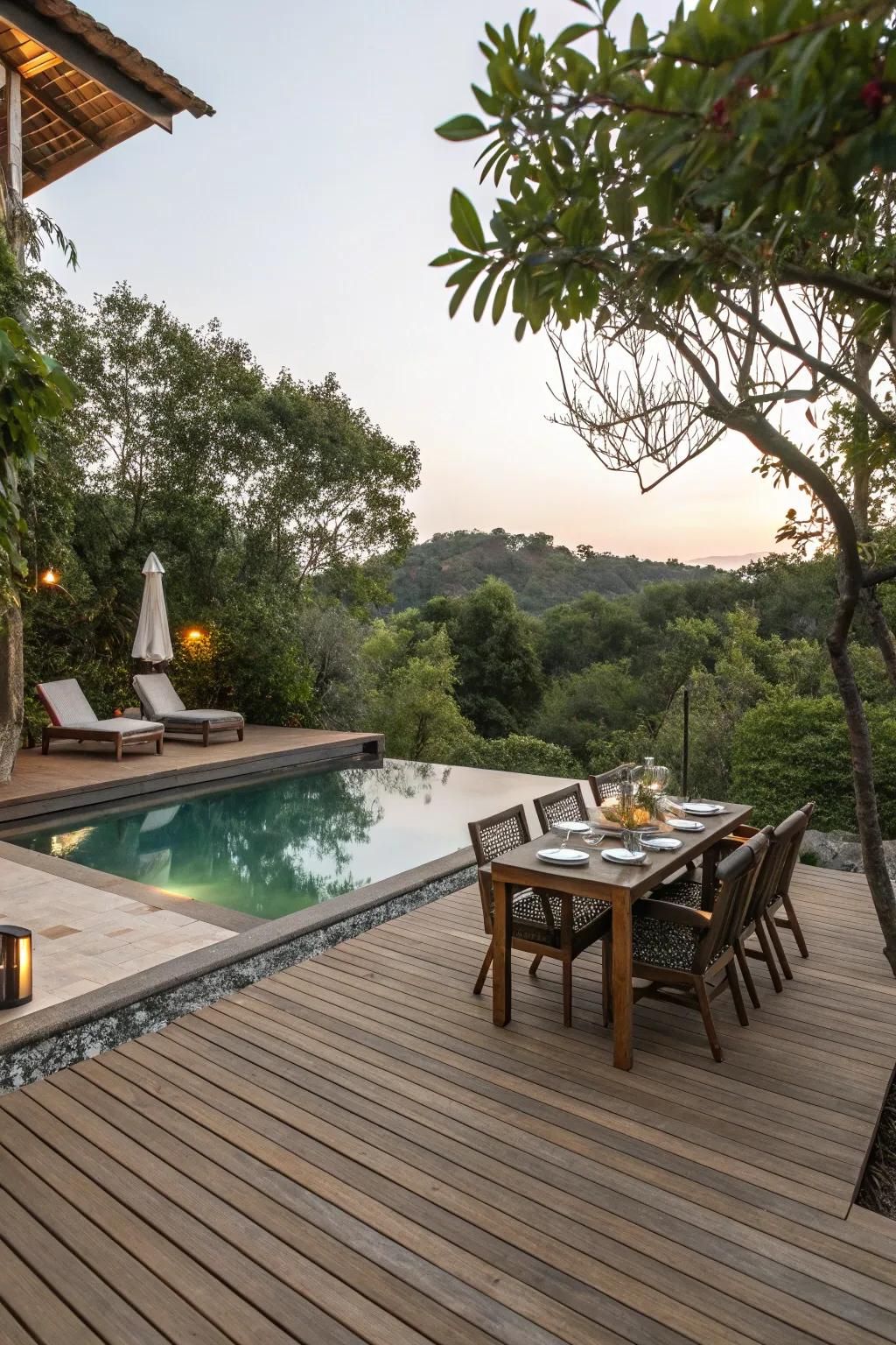 An extended deck enhances poolside enjoyment.