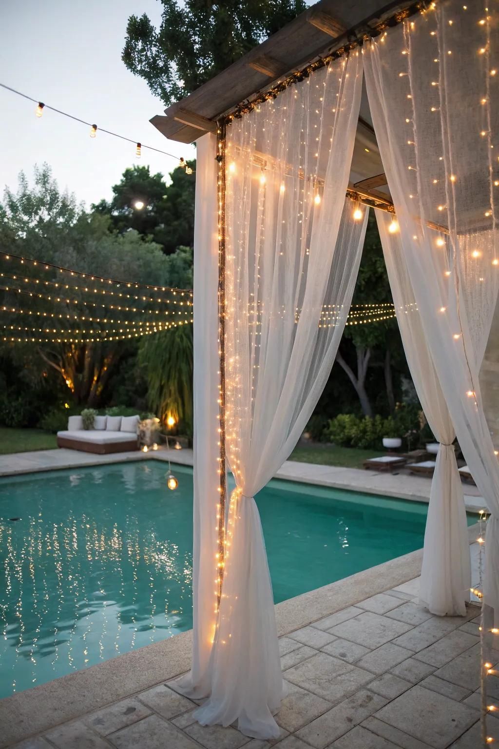 Romantic drapes with lights set the perfect mood.