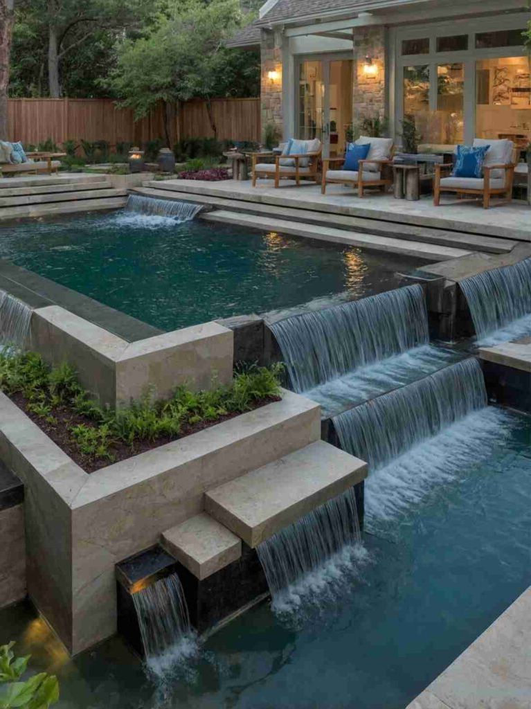 Small Backyard Pool Ideas with Waterfall