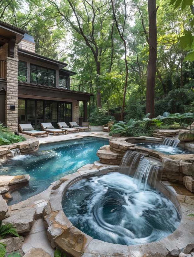 Small Backyard Pool Ideas with Waterfall