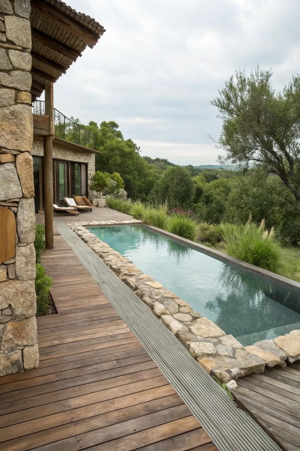 Natural elements bring warmth to your poolside.
