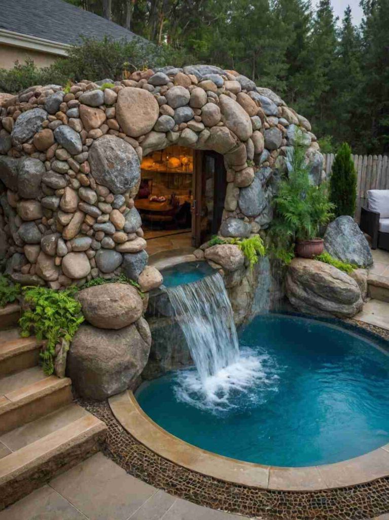 Small Backyard Pool Ideas with Waterfall
