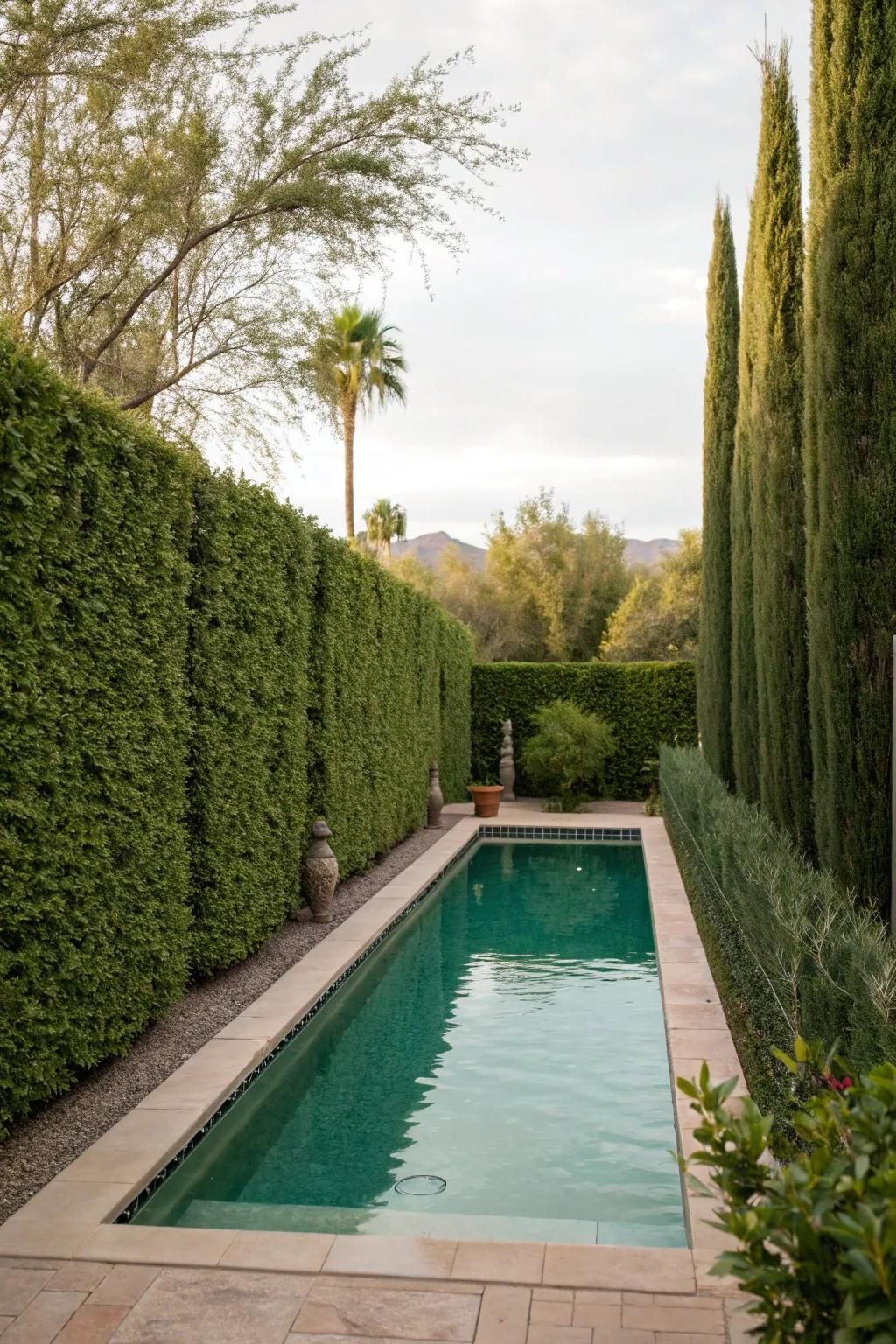 Green walls provide privacy and a natural touch to pool landscapes.