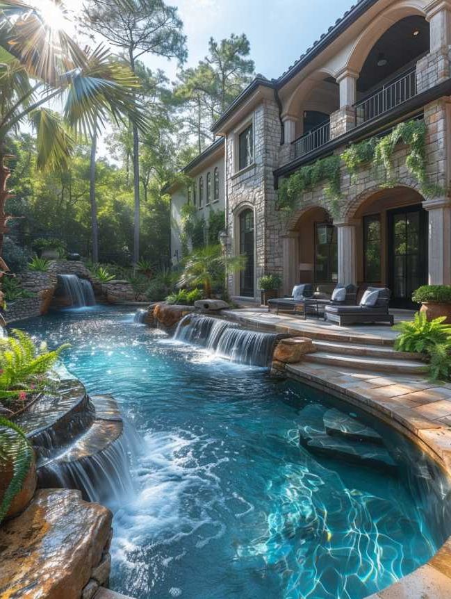 Small Backyard Pool Ideas with Waterfall
