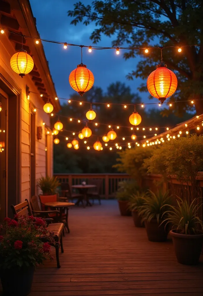 20 Brilliant Deck Lighting Ideas to Create the Ultimate Cozy Patio Experience! - 14. Lantern String Lights