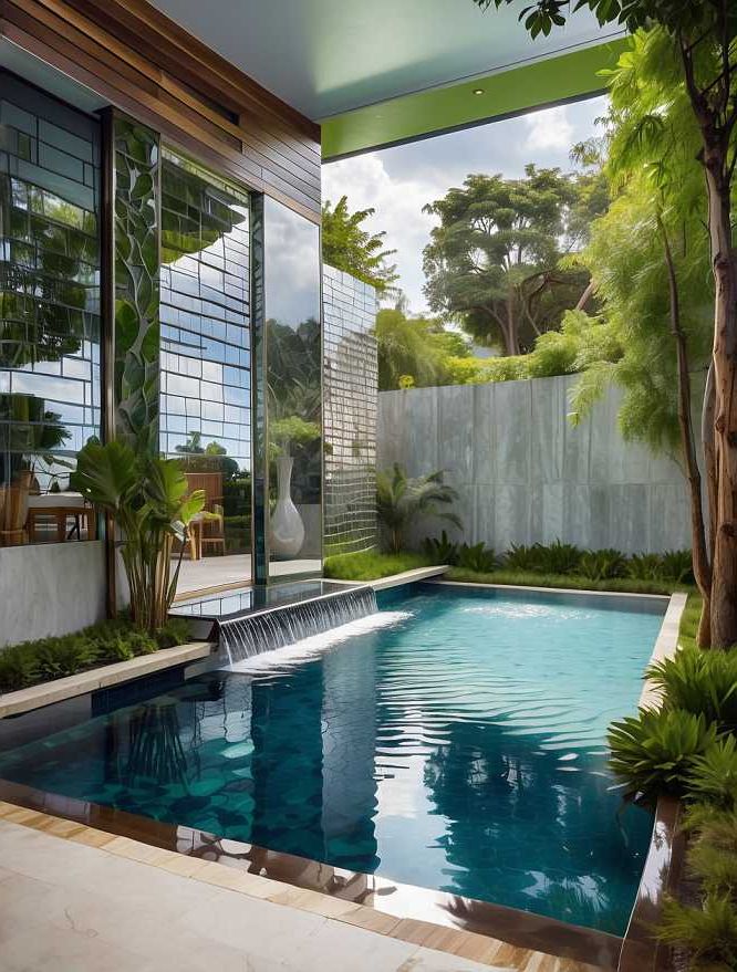 Small Backyard Pool Ideas with Waterfall