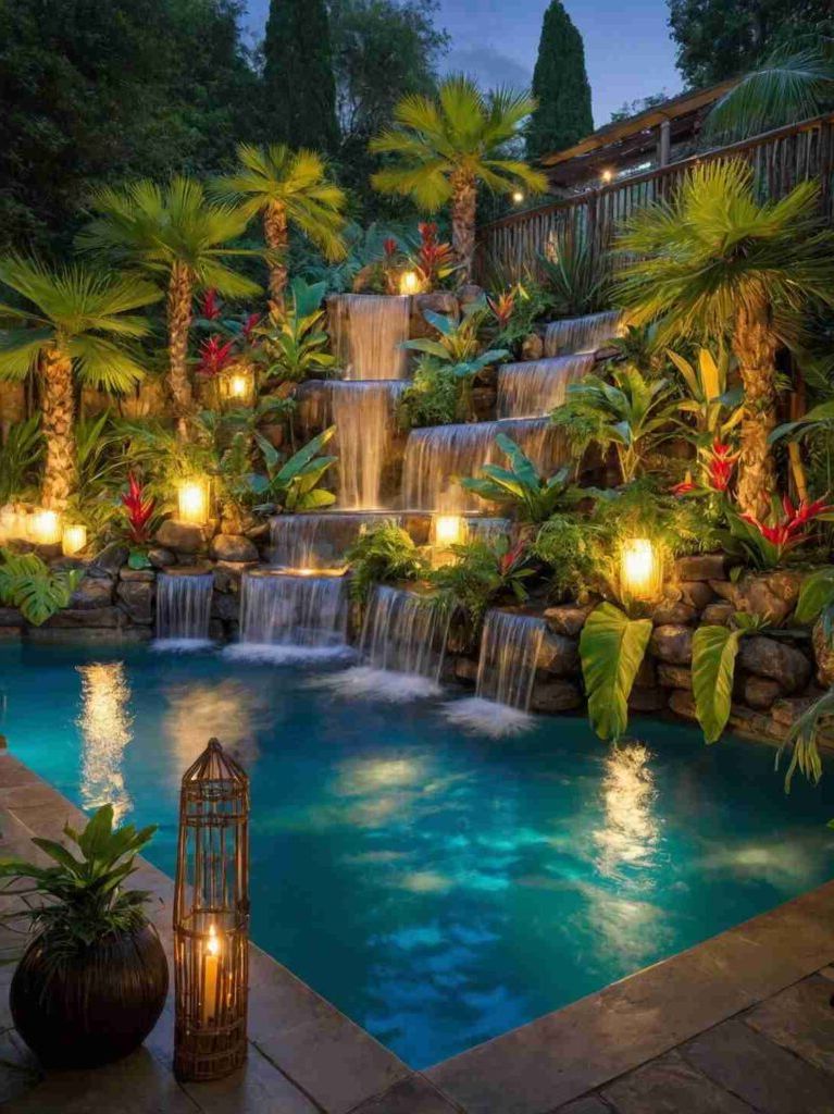 Small Backyard Pool Ideas with Waterfall