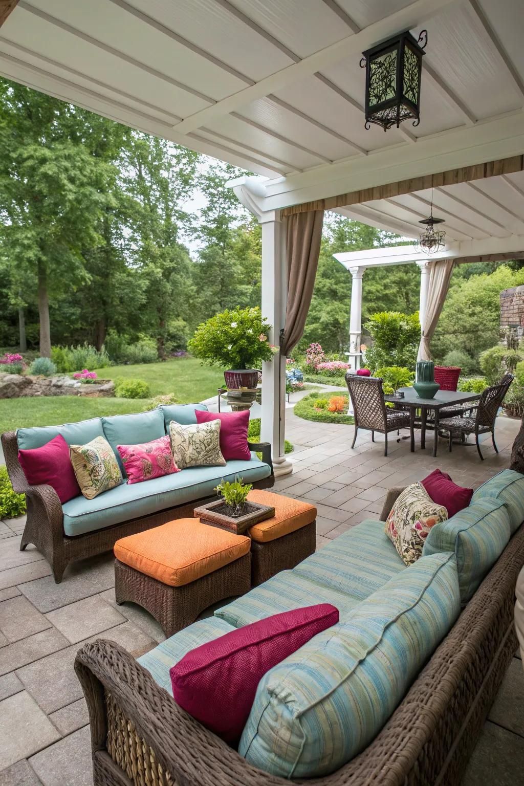 Comfortable seating invites relaxation on this patio.
