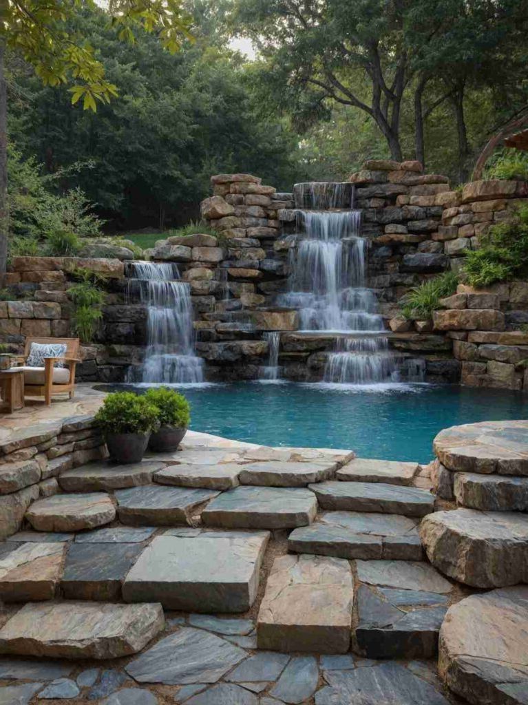Small Backyard Pool Ideas with Waterfall