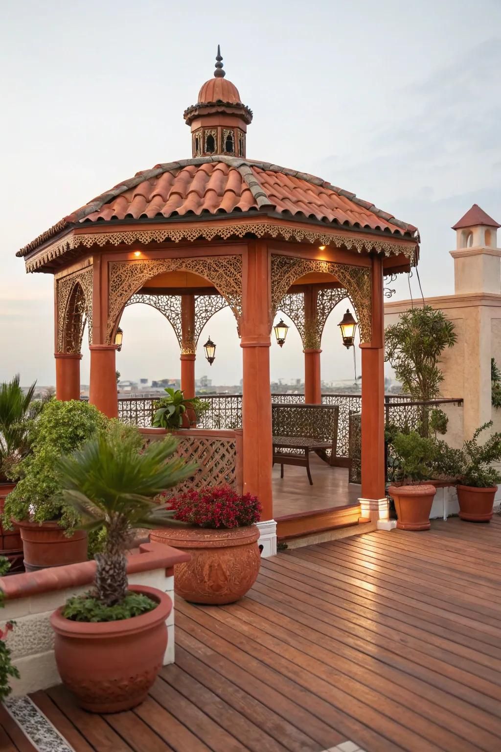 Transport yourself to the Mediterranean with a vibrant gazebo.