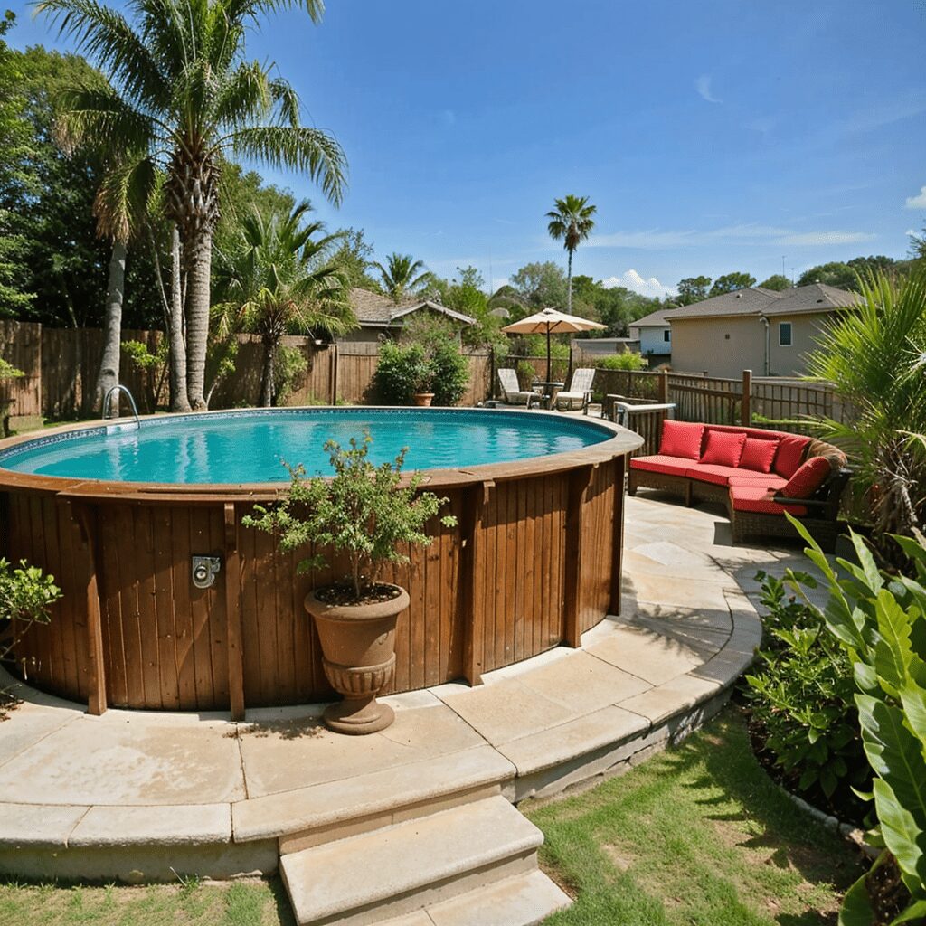 Close-Up of Tropical Above-Ground Pool Area