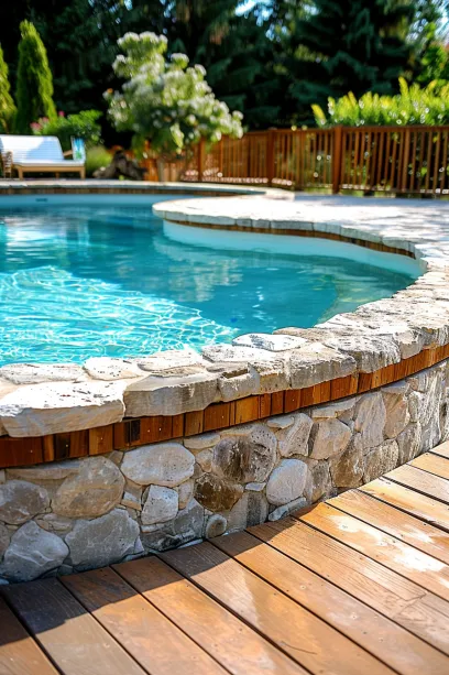 Close-Up of Rustic Stone Surround Above-Ground Pool