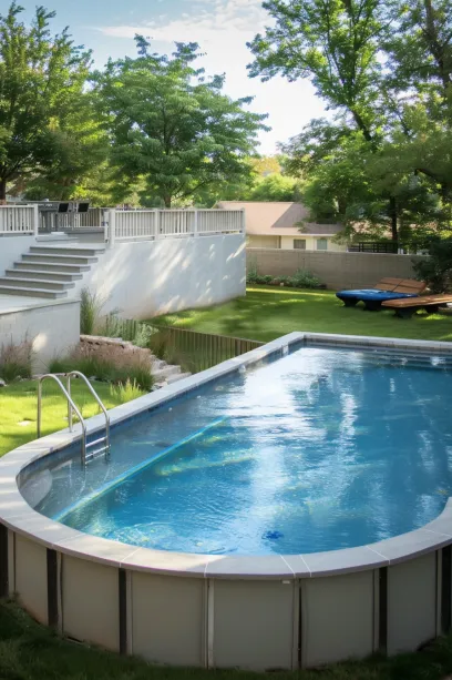 Wide Shot of Modern Minimalist Above-Ground Pool-