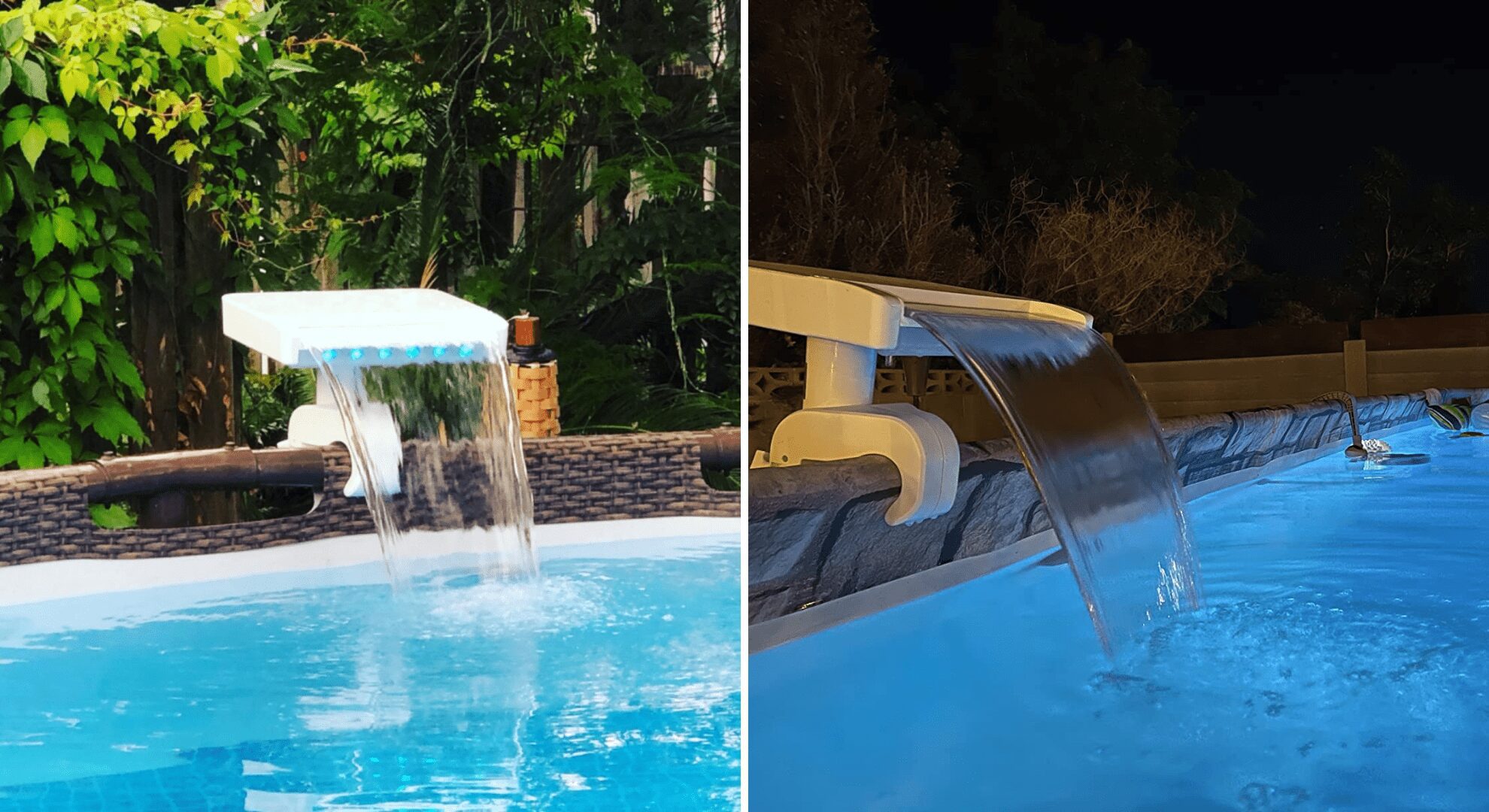 waterfall feature on above ground pool