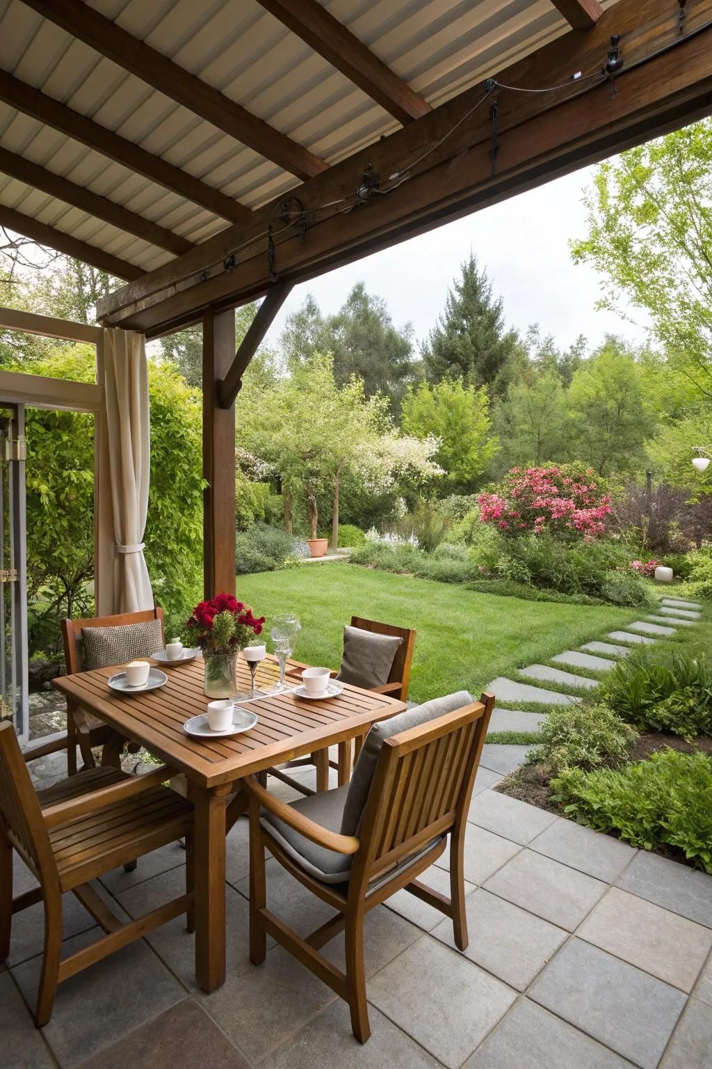A dining nook perfect for enjoying meals outdoors.