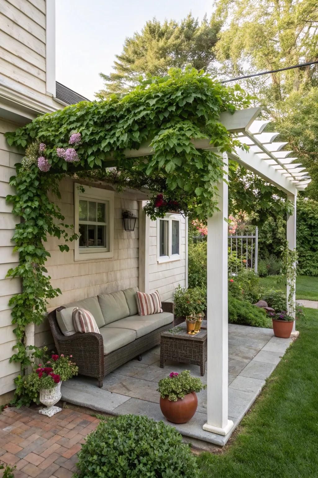 A small space pergola that maximizes limited outdoor areas.