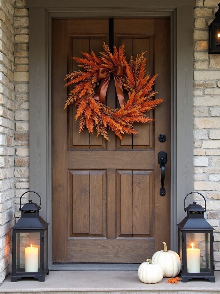 fall wreaths and lanterns