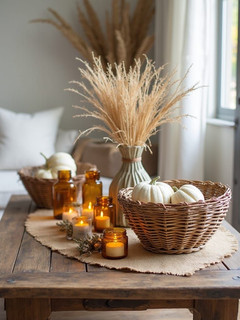 woven baskets with seasonal decor