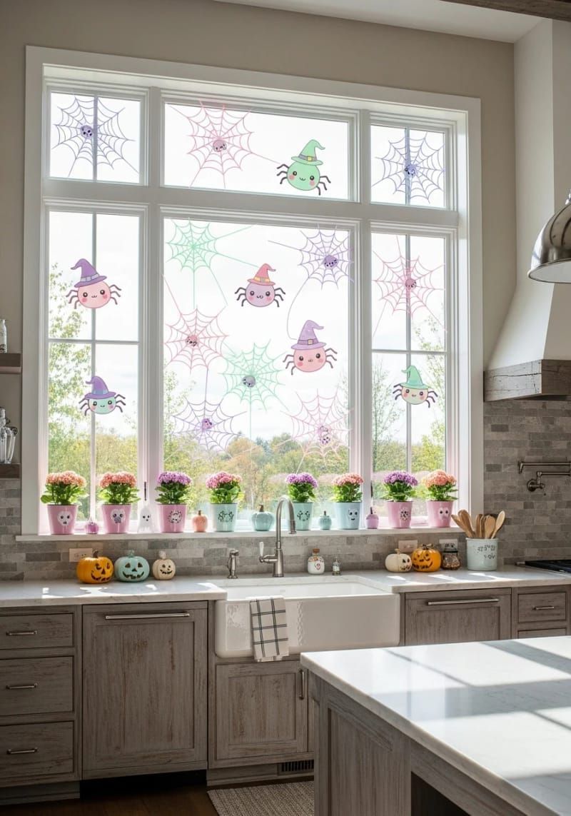 kawaii spider web window clings 1