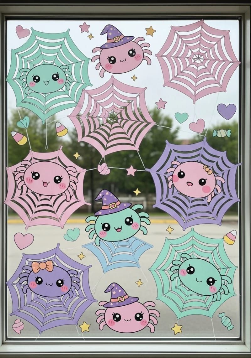 kawaii spider web window clings 1