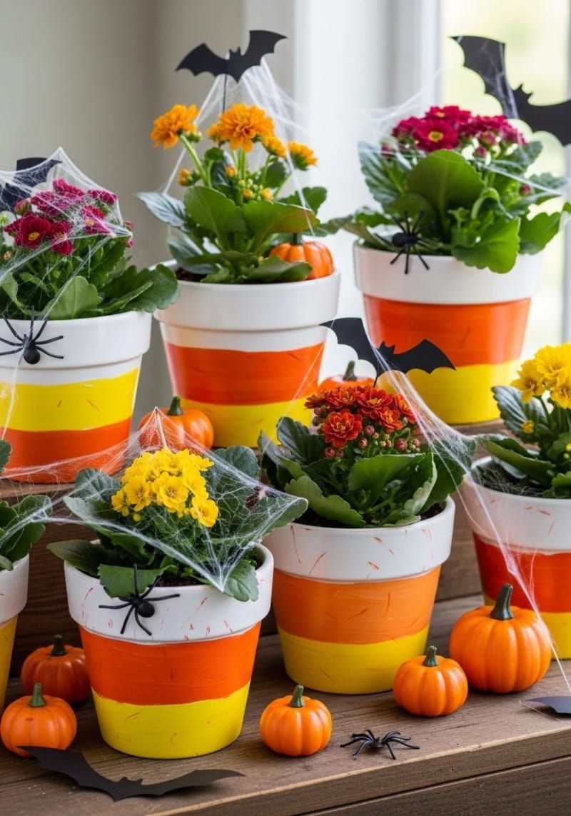 hand-painted candy corn flower pots 1