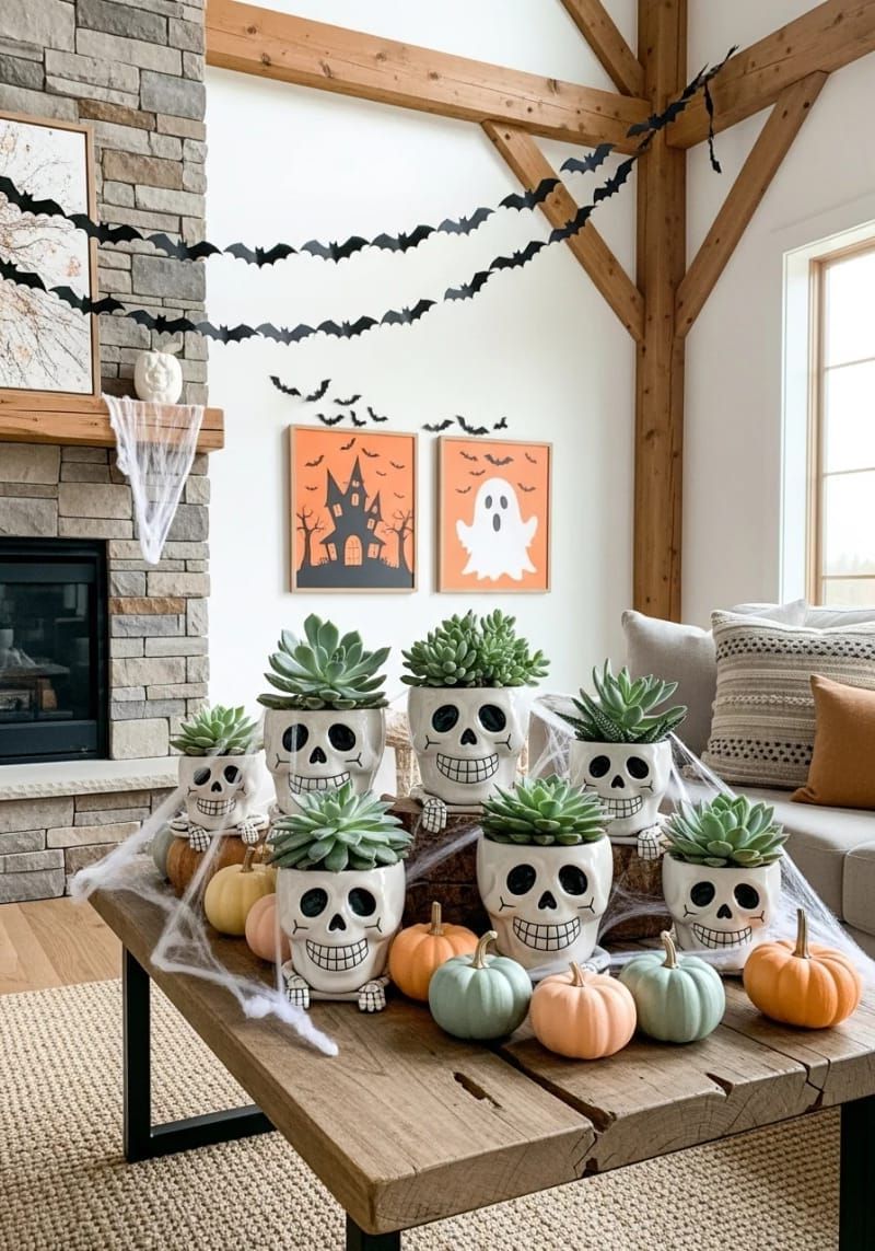 smiling skeleton planters holding succulents 1