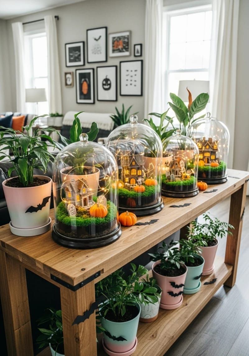 tiny haunted house terrariums with fairy lights 1