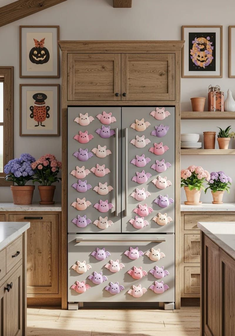 mochi bat fridge magnets in soft pinks and purples 1