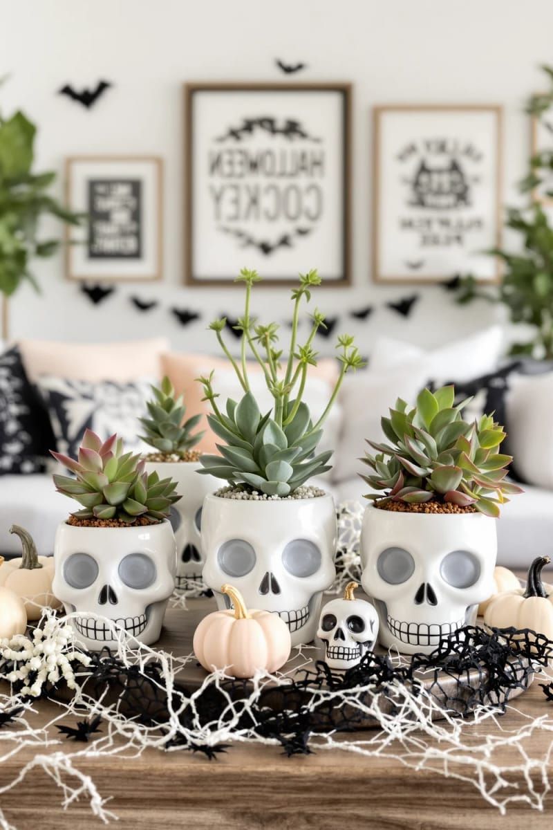 smiling skeleton planters holding succulents 1