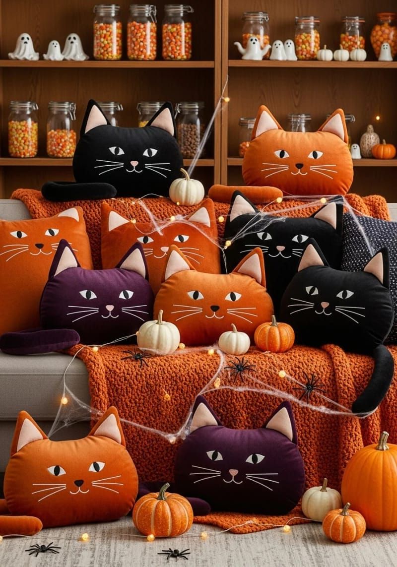 cat-shaped velvet throw pillows 1