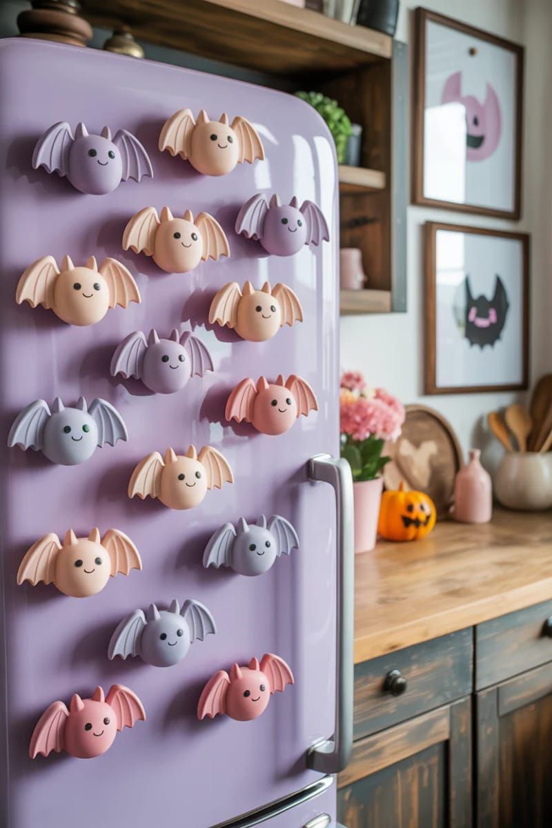 mochi bat fridge magnets in soft pinks and purples 1